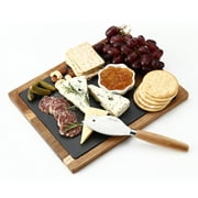 Hecef Cheese Board Set with Removable Black Slate and cheese knife, Charcuterie Serving Plate Gift Set