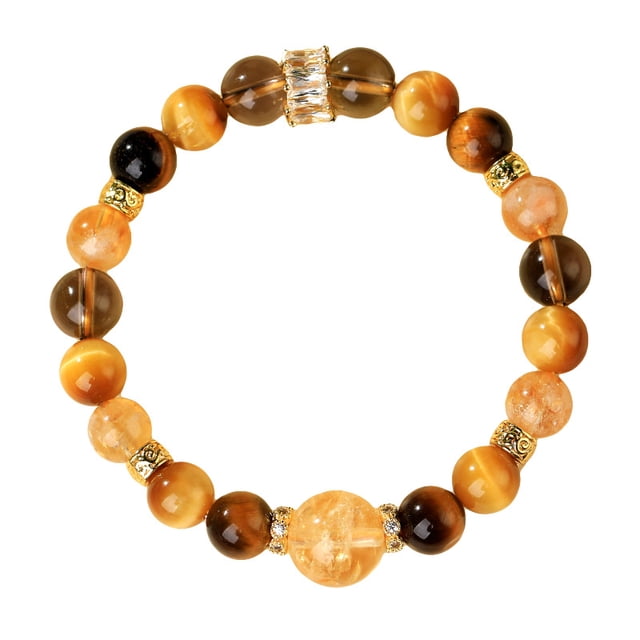 Pulsera de cristal natural con cuentas de citrino amarillo para mujer, 8 mm