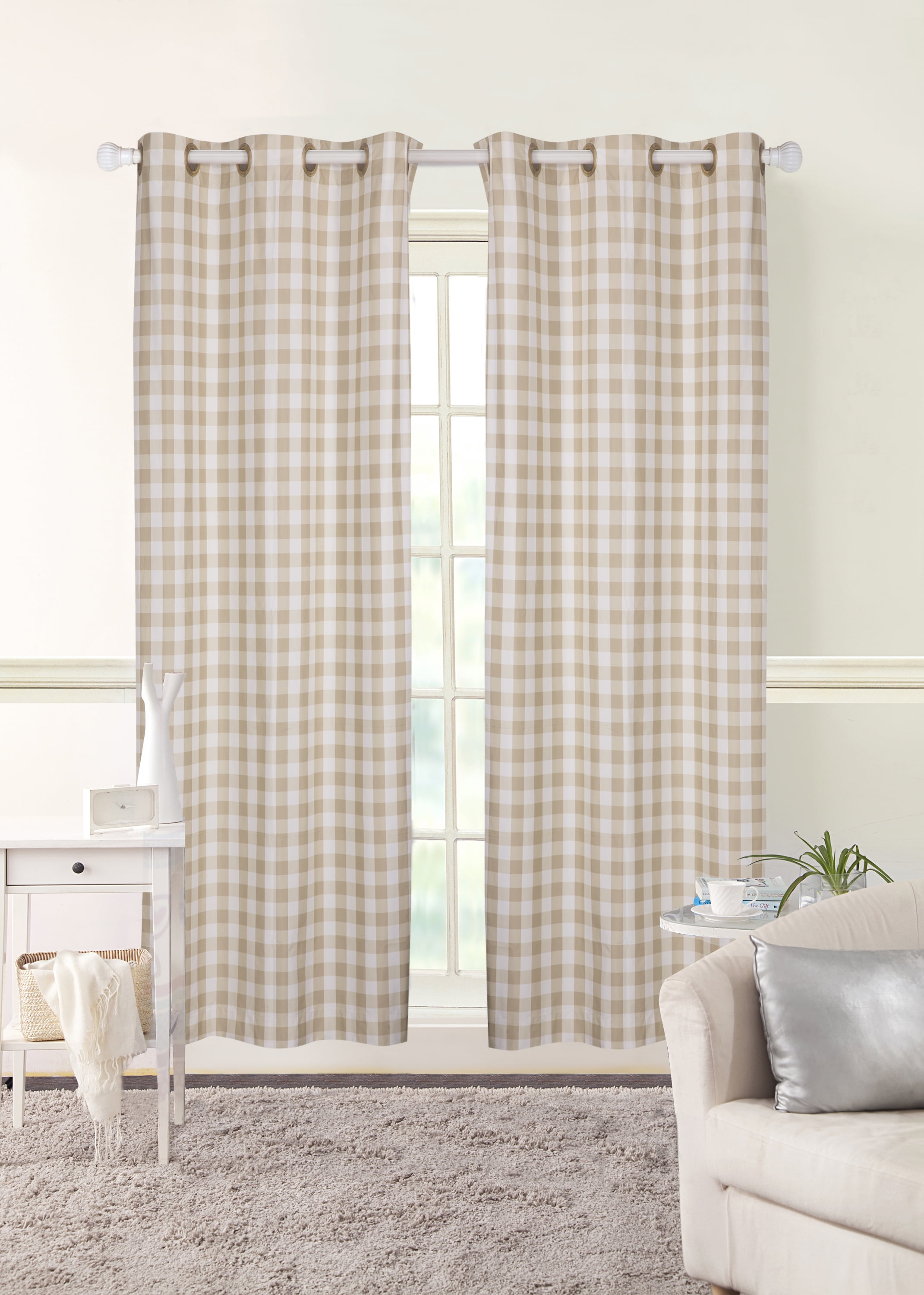Mainstays Gingham Check Room Darkening Grommet Single Curtain Panel