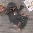 thumbnail image 2 of Ropa Para Bebé (Niño O Niña), Atuendo Para Niño Pequeño, Otoño, Primavera, Letra Infantil Impresa, Empalme A Cuadros, Manga Larga, Sudadera Con Capucha, Pantalones, Marrón Odeerbi LM103-2696, 2 of 9