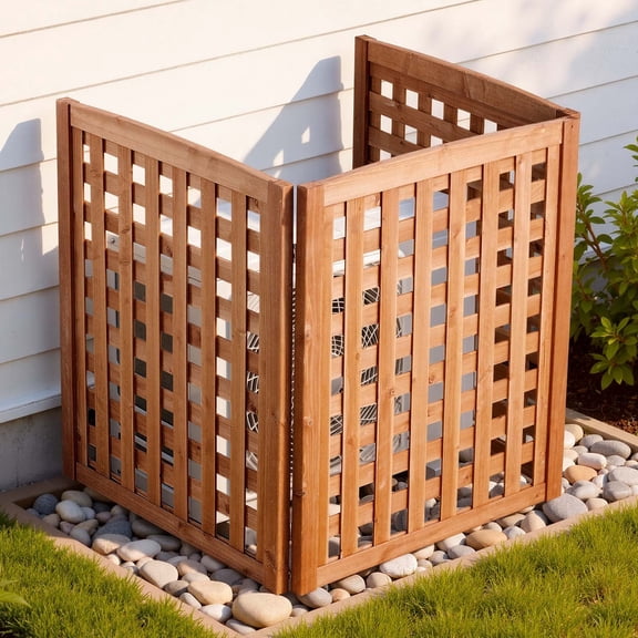 VEVOR Wood Privacy Fence, 32 x 38 inch Air Conditioner Fence, 3 Panel Solid Outdoor Wood Privacy Screen with Adjustable Angle, Hinge-Reinforced Structure, Trash Can Hider Fences for Garden, Yellow