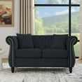 thumbnail image 5 of 58.8" Black Velvet Chesterfield Sofa, Tufted 2-Seater with Rolled Arms, Nailhead Trim & Pillows for Multi-Room Use, 5 of 12
