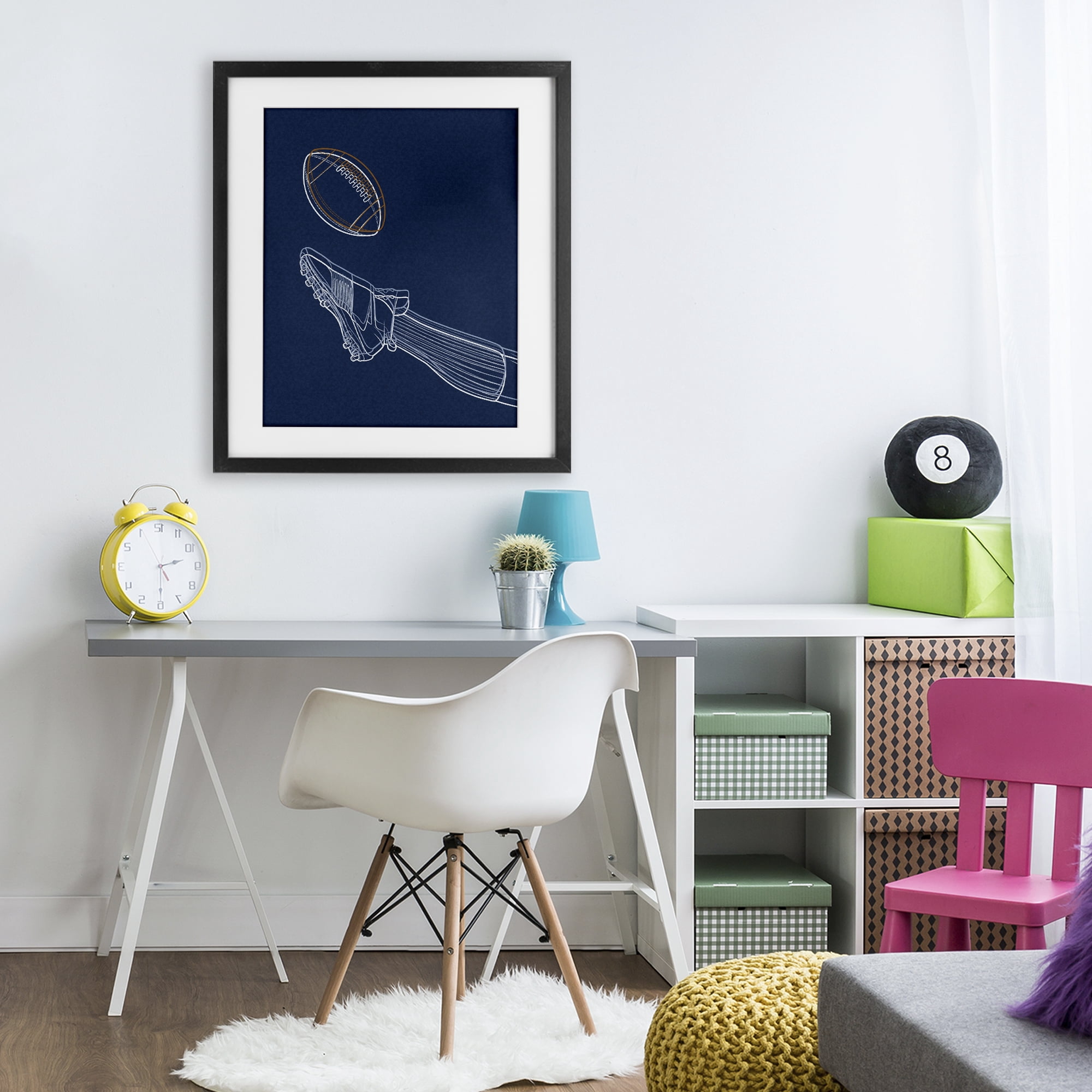 Stupell Industries Football Lines Contour Black Framed Print Under Glass, design by Marcus Prime