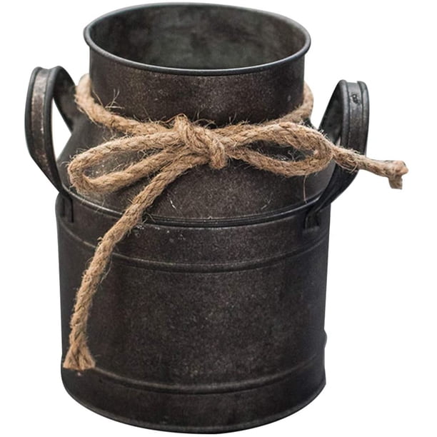 Jarrón de flores vintage, maceta de hierro, maceta de leche, estilo de casa de campo, maceta de leche, jarrón decorativo, cubo de flores rústicas, jarrón de metal decorativo, maceta de cactus para jar JFHHH pequeña