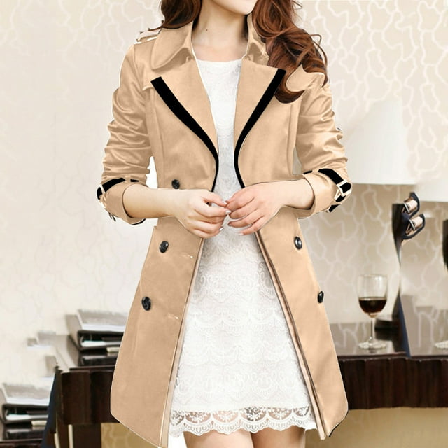 WREESH Women Winter Autume Buttons Back Bow Bandgae Windbreaker Jacket Coat Top