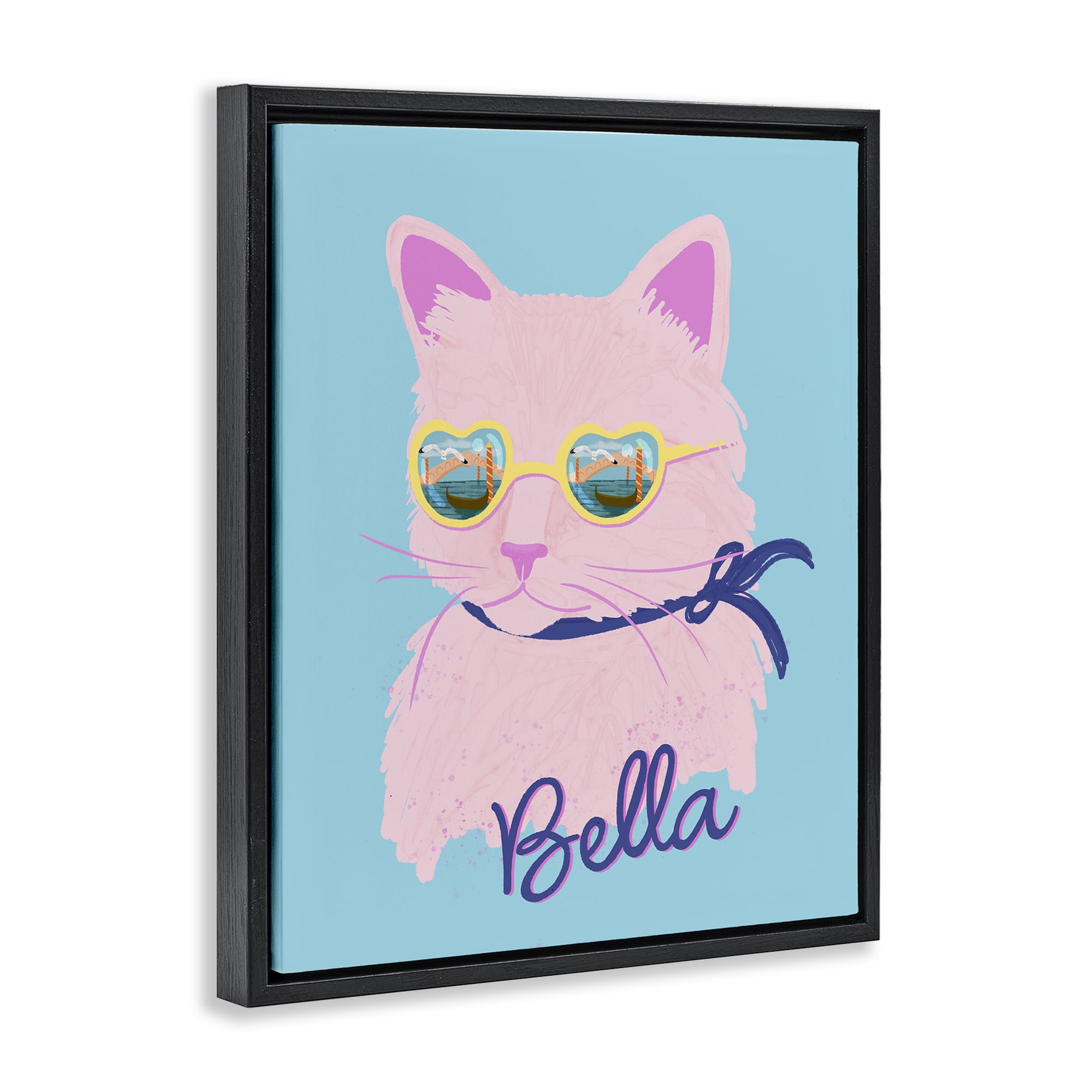 Stupell Industries Cool Cat Bella Black Framed Floater Canvas Wall Art, design by Steffanie Pisula