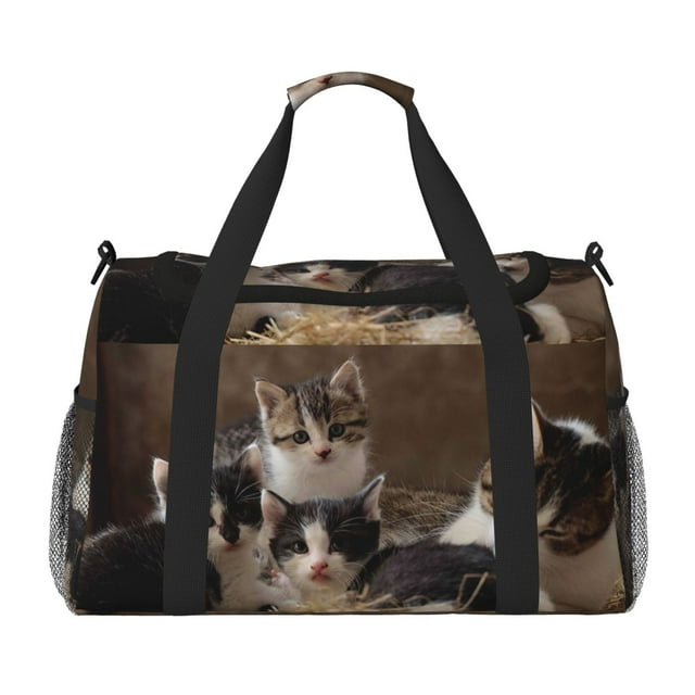 Fotbe Cat Family Bolsa de Viaje con Estampado, Bolsa de Fin de Semana para Mujer con Compartimento para Zapatos, Bolsa de Gimnasio con Bolsillo Húmedo