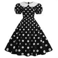 thumbnail image 2 of Womens Dresses Retro Short Sleeve Puff Sleeve A-Line Cocktail Dress Round Neck Polka Dots Printed Maxi Dress Elegant Shift Prom Dress（Black,L）, 2 of 5