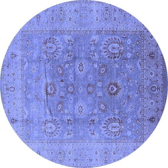 Ahgly Company Machine Washable Indoor Round Oriental Blue Industrial Area Rugs, 7' Round