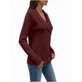 thumbnail image 4 of Women's Ruched V-Neck Wrap Sweater, Criss Cross Long Sleeve Knit Pullover Top with Button for Fall Wine S, 4 of 5