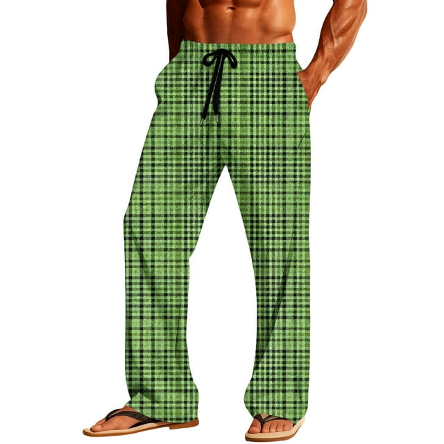 Ceisia Mens Plaid Pajamas Pants Elastic Waist With Pockets Sleep Soft Lounge Sleep Bottoms Green M Gift
