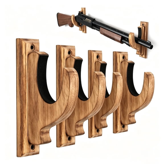COFUNUO Wood Gun Rack Real Wood Shotgun & Rifle Wall Mount Holder for Firearms, Vintage Gun Display(4 pack)