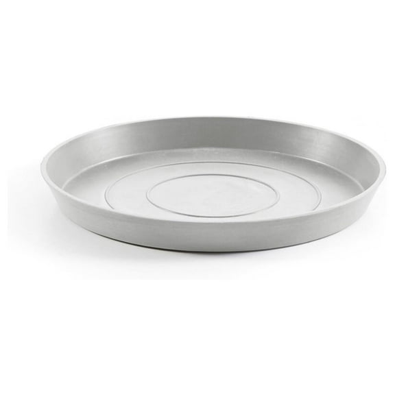 Round Recycled Plastic Modern Indoor or Outdoor Planter Flower Pot Saucer, White Grey, 14"