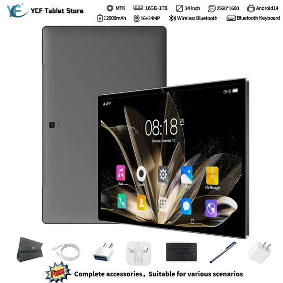 Tablet 14inch Deca-Core RAM 16GB Storage 1TB Dual Camera(16 24MP) 12900mAh Large Battery Support Dual SIM 5G WiFi Unlock Network with Free accessories