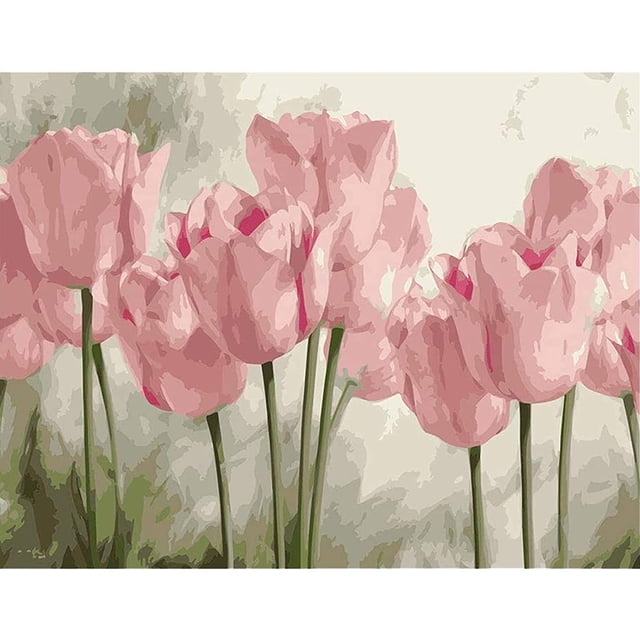 Paint By Numbers for Adults Kit Painting DIY Begineer 16x20inch (Pink Tulips)