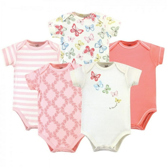 Touched by Nature Baby Girl Organic Cotton Bodysuits 5pk, Butterflies, 12-18 Months