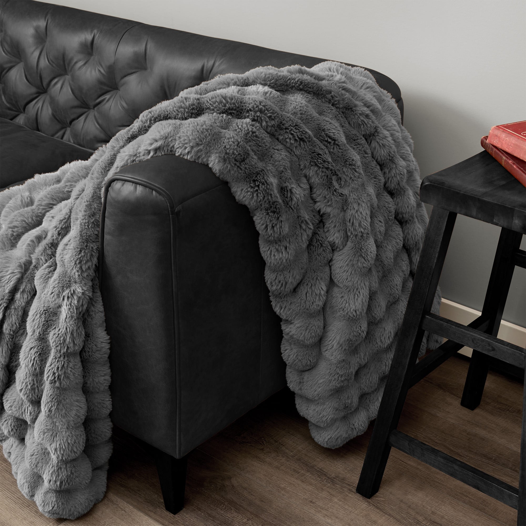 Serenade Textured Faux Fur Throw Blanket Lava Smoke 50X70 Inches – Soft Plush Fleece Throw Blanket