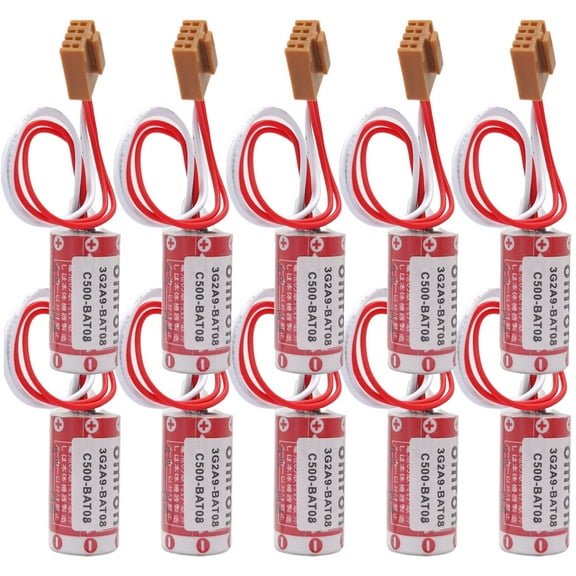 10 PCS ER17/33 PLC Batterywith Brown JAE2.5mm-4P Plug for 3G2A9-BAT08 C500-BAT08 PLC Battery (ER17/33 2/3A 3.6V 1600mAh)