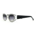 thumbnail image 3 of Womens Jewel Rhinestone Oval Glitter Concave Mid Temple Sunglasses White Black - Smoke, 3 of 4