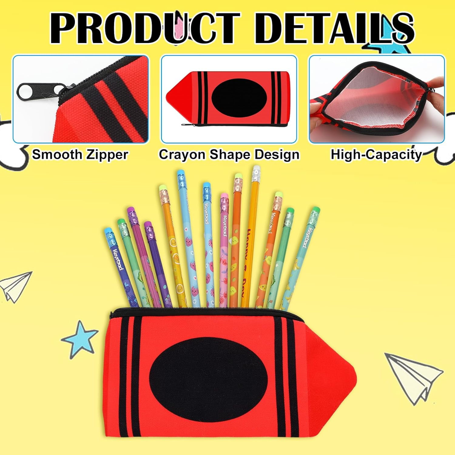 12 Pcs Crayon Pencil Pouch Case Crayon Shaped Bag with Zipper Teacher Appreciation Gifts Back to Colorful Stationery Storage Bag Bulk for Students Teacher Rewards Office Supplies