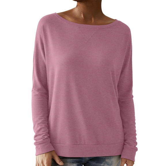 XIAOCHA Womens Sweatshirts Long Sleeve Boat Neck Pullover Sweatshirt Minimalist Solid Color Loose Fit Daily Wear Sweatshirt Top