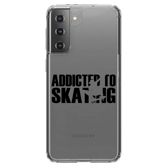 DistinctInk Clear Hybrid Case for Samsung Galaxy S21 (6.2" Screen) - Addicted to Skating - Wireless Charging Compatible