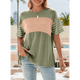 thumbnail image 4 of Blusas de Verano para Mujer, de Gran Tamaño, con Cuello Redondo, Informales, con Bloques de Color y Rayas, S, Color Verde, 4 of 9