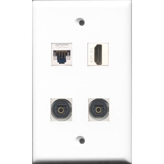 RiteAV 1 Port HDMI 2 Port Toslink and 1 Port Cat5e Ethernet White Wall Plate