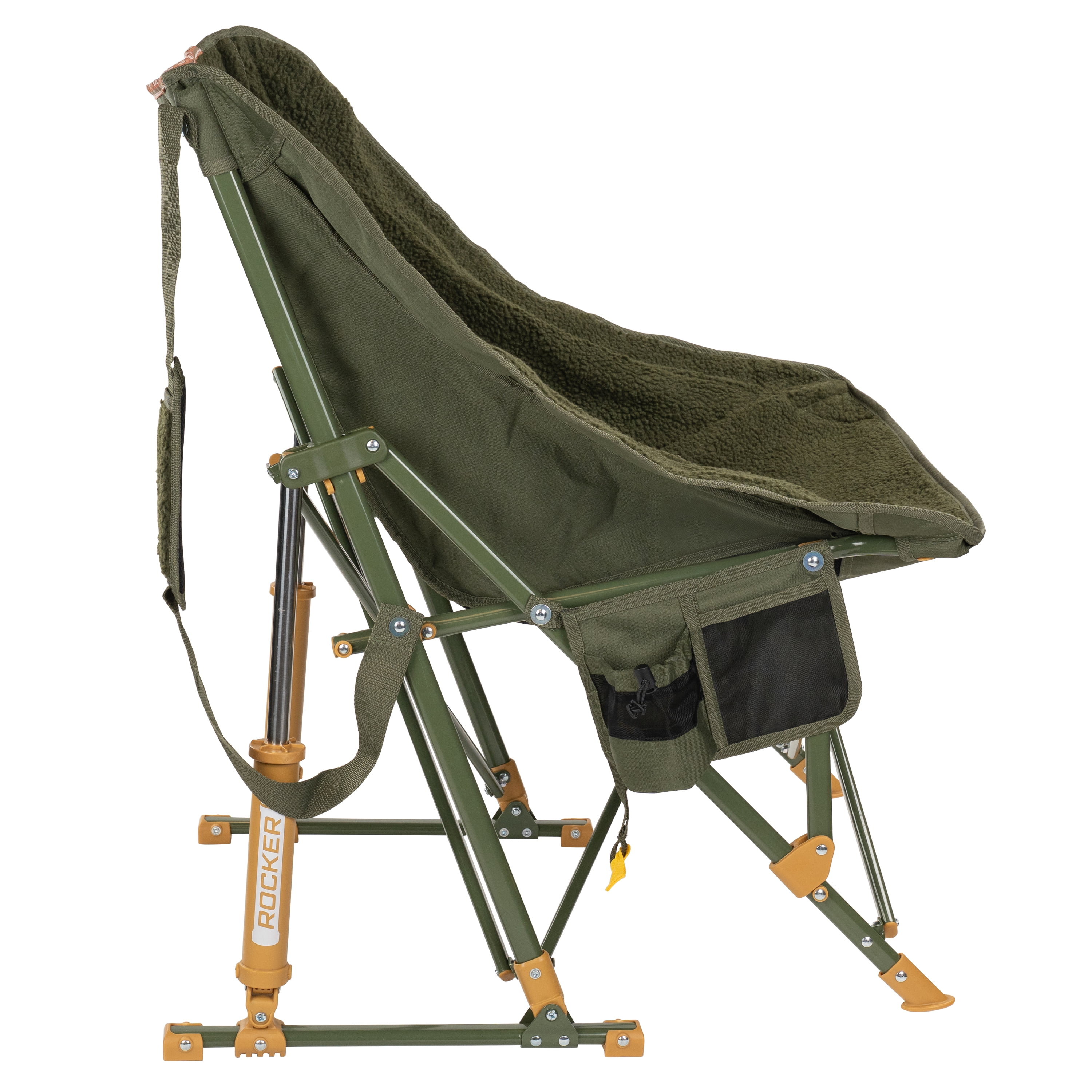 GCI Outdoor Fleece Rocker Sherpa Rocking Camping Chair with Cup Holder, Olive