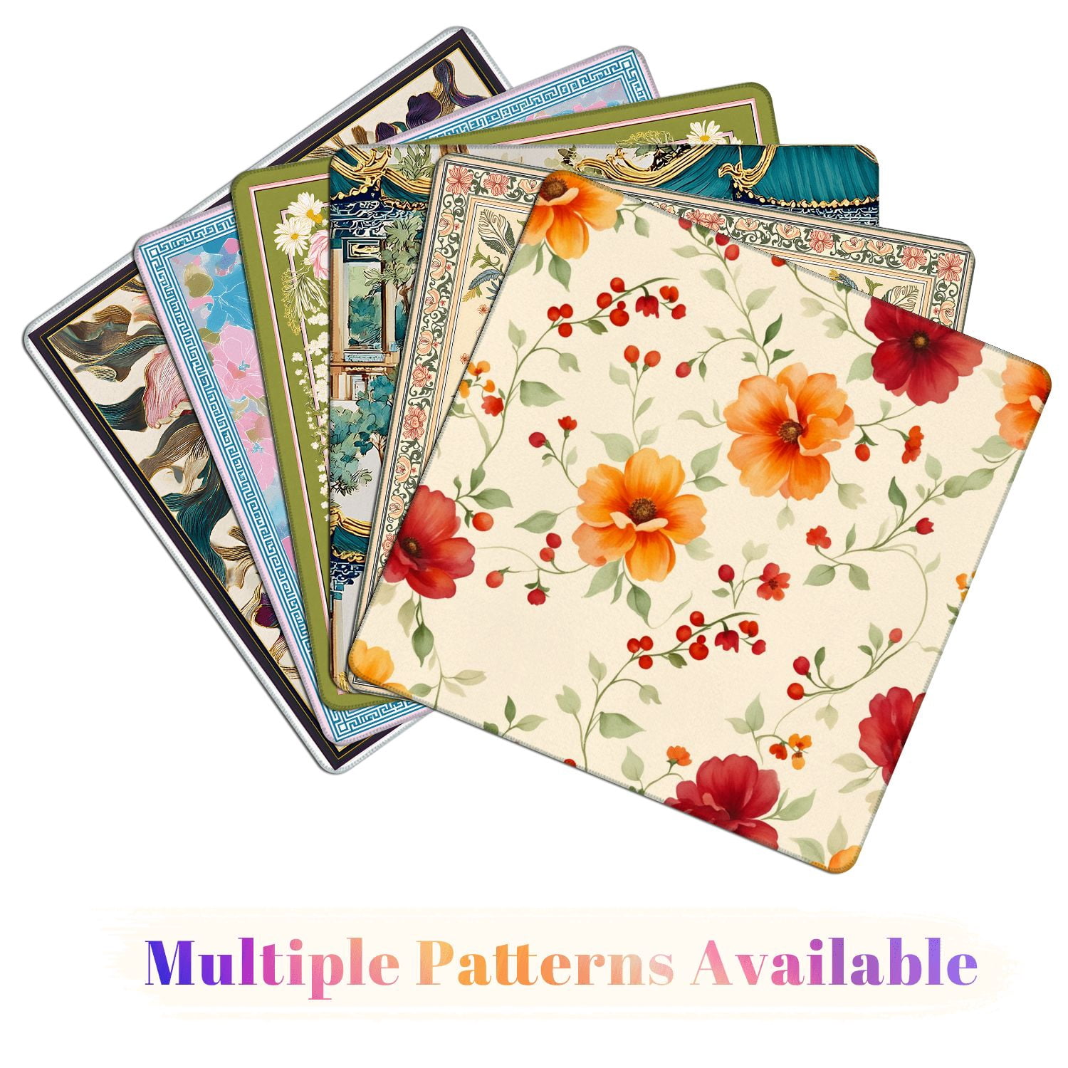 Mahjong Mat 31.5" x 31.5" Vintage Floral Orange Red Flowers Beige Non-Slip Noise Reduction American Mahjong Tiles Table Cover for Dominoes Poker Card Board Games Gift
