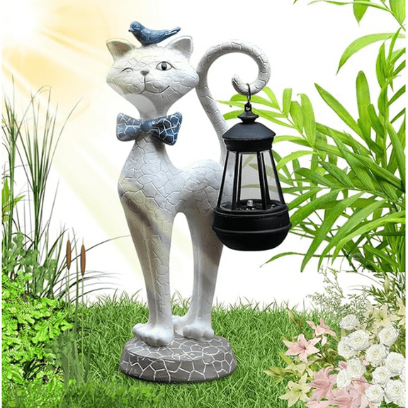 Solar Cat,Cute Figurine | Waterproof Resin Ornaments For Yard Porch Patio Backyard Balcony Decoration