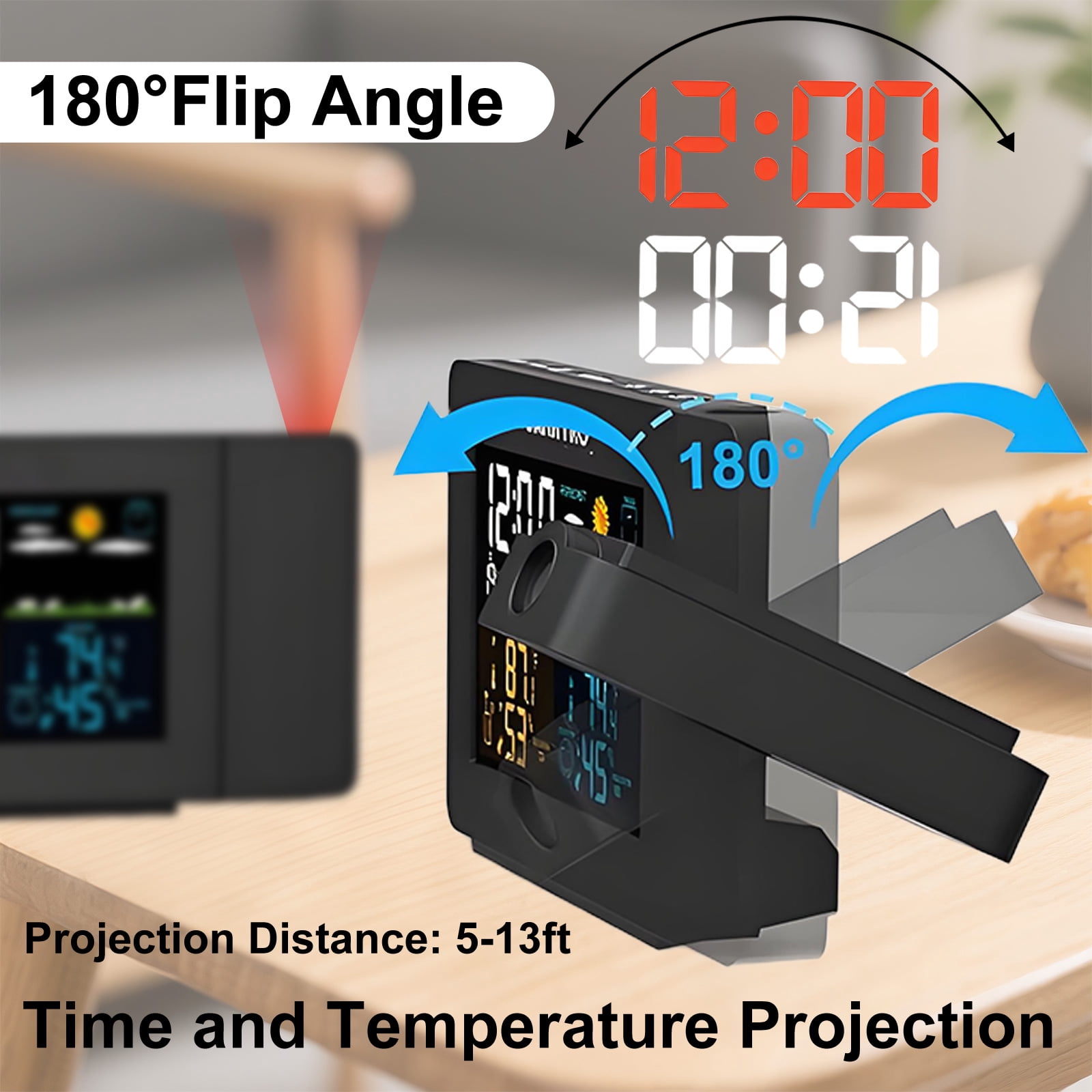 Syenll Projection Alarm Clock with Weather Station, Digital Indoor Outdoor Thermometer with Temperature Humidity Display for Bedrooms