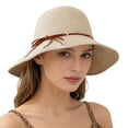 thumbnail image 2 of TRUBKH Wide Brim Hats for Women Outdoor Hat Wide-brimmed Hat Uv Protection Shapeable Brim Straw Hat Travel Straw Cap with Band Summer Beach Hats Ribbon Bow Floppy Sun Hat Beige A, 2 of 5