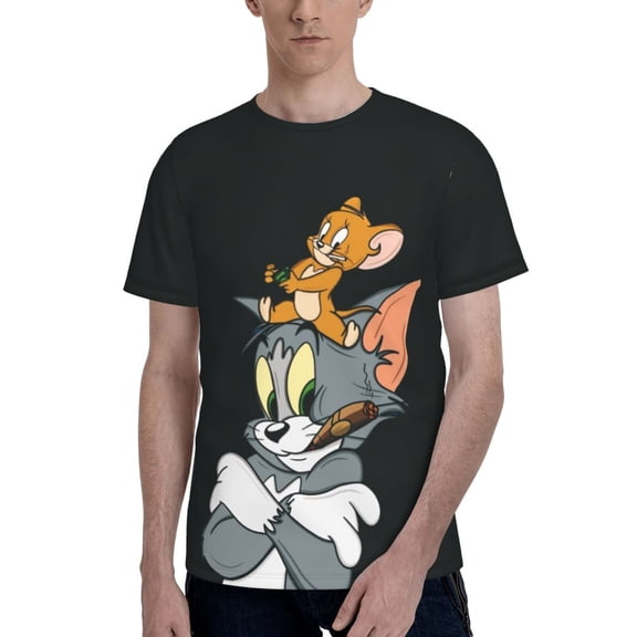 Tom And Jerry Men's T-Shirt Graphic Print Crew Neck Unisex Short Sleeve Hip Hop Adults Tees Top Streetwear