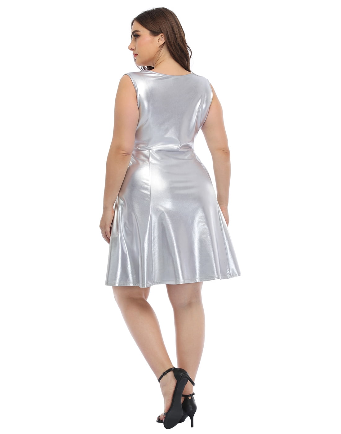 HDE Shiny Metallic Alien Costume Dress Futuristic Sleeveless