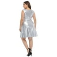 thumbnail image 4 of HDE Shiny Metallic Alien Costume Dress Futuristic Sleeveless Space Skater Dress Silver 2X, 4 of 6