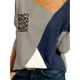 thumbnail image 4 of DYMADE Women Plus Size V-neck Long Sleeve Casual Leopard Splice T-shirt Top, 4 of 4