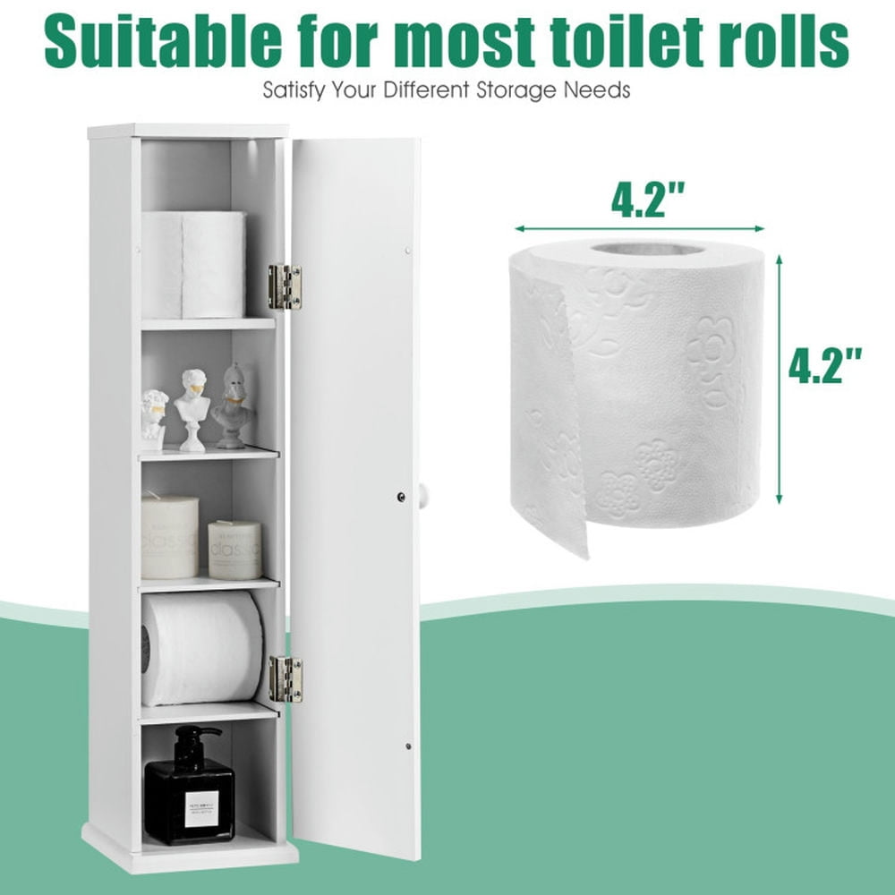 Finihen Bathroom Storage Cabinet, Bathroom Floor Cabinet, Free Standing Toilet Paper Holder with 4 Shelves and Top Slot, for Bathroom, Living Room, Bedroom, Kitchen, White Finihen Bathroom Storage Cabinet, Bathroom Floor Cabinet, Free Standing Toilet Paper Holder with 4 Shelves and Top Slot, for Bathroom, Living Room, Bedroom, Kitchen, White