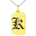 thumbnail image 1 of Stainless Steel Letter K Initial Old English Monogram Engraved Small Rectangle Dog Tag Charm Pendant Necklace, 1 of 1
