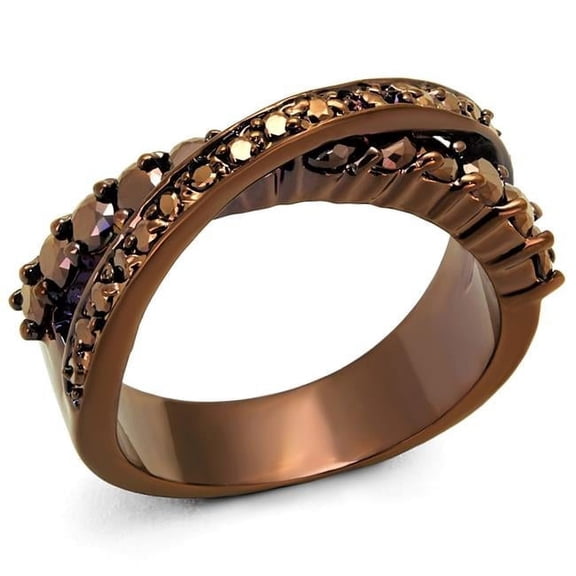 Women IP Coffee Light Brass Ring with AAA Grade CZ in Light Coffee - Size 7