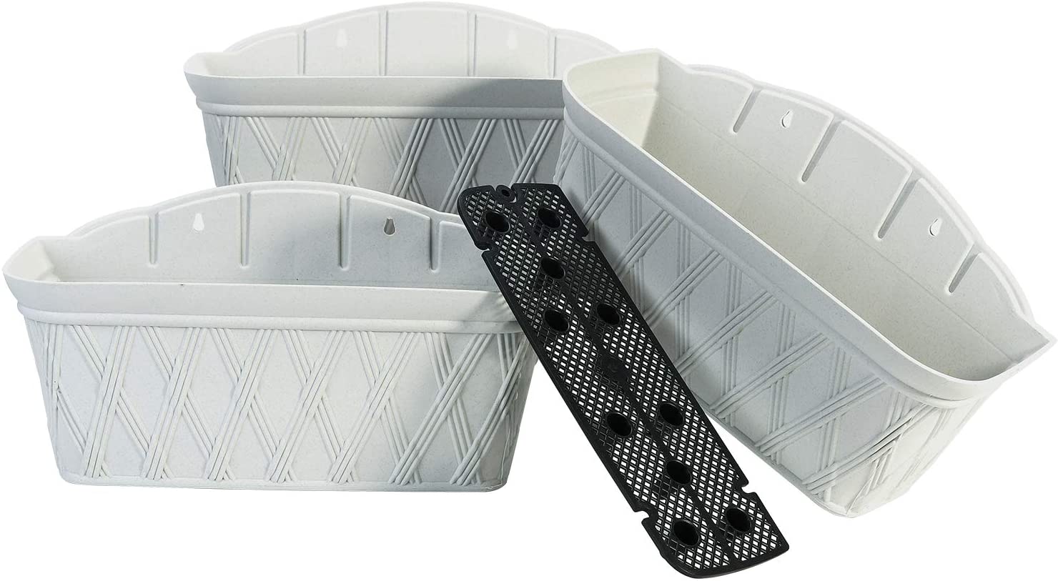 Sungmor 3 Pack Wall Hanging Planters, 16.5 Inch Railing Fence Hanging Flower Pots, Thickened Plastic Water Storage Plant Pot, Indoor Outdoor Garden Balcony Decor, Light Grey Large Plant Basket
