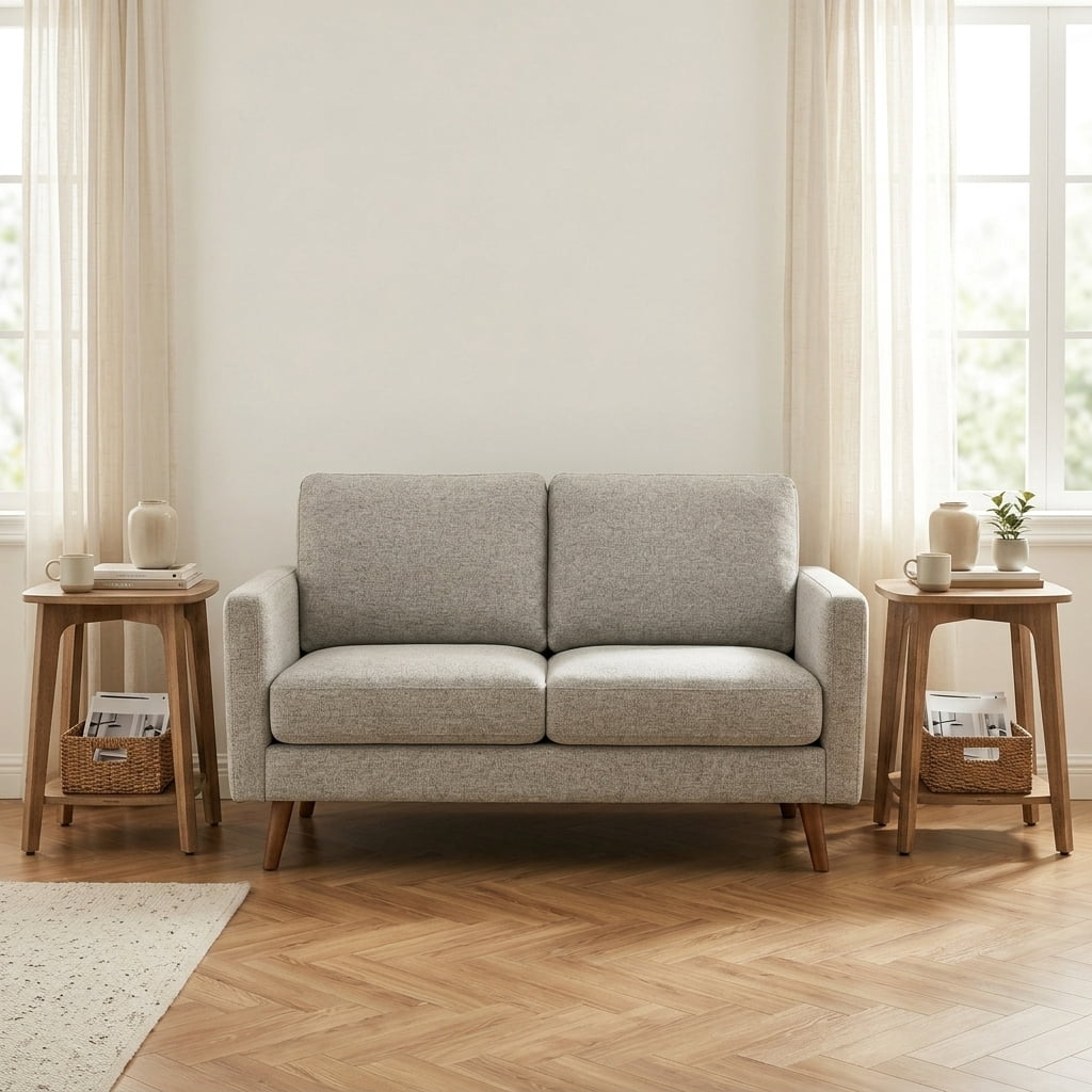 Ledrem MODERN Square Side Table with Storage Shelf, Accent Table, End Table, Honey Brown