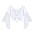 thumbnail image 5 of CHICTRY Womens Lace-up Belly Dance Tops V Neck Mesh Long Flare Sleeve Shawl Shrug Bolero Dancewear White One Size, 5 of 7
