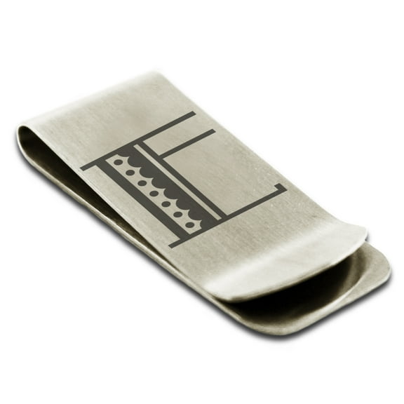 Stainless Steel Letter E Initial Metro Retro Monogram Engraved Engraved Money Clip Credit Card Holder