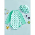 thumbnail image 4 of aturustex Toddler Baby Girl Rash Guard Swimsuit with Sun Hat 0-24M Infant Long Sleeve Zipper Bodysuits Swim Classic Checkered Print Rompers Crew Neck ar Beachwear for Holiday Party Swim Pool, 4 of 7