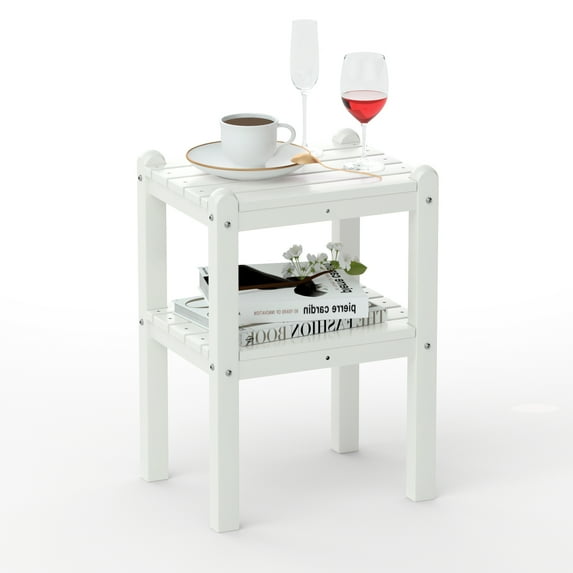 TORVA Outdoor Side & Accent Table All-Weather Recycled HDPE Lumber Patio Adirondack End Tables, White