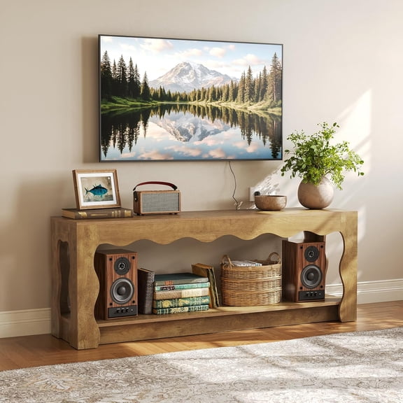 Tribesigns TV Stand for 65 Inch TV, Wooden Entertainment Center with Storage Cabinets for Living Room, Bedroom, Brown