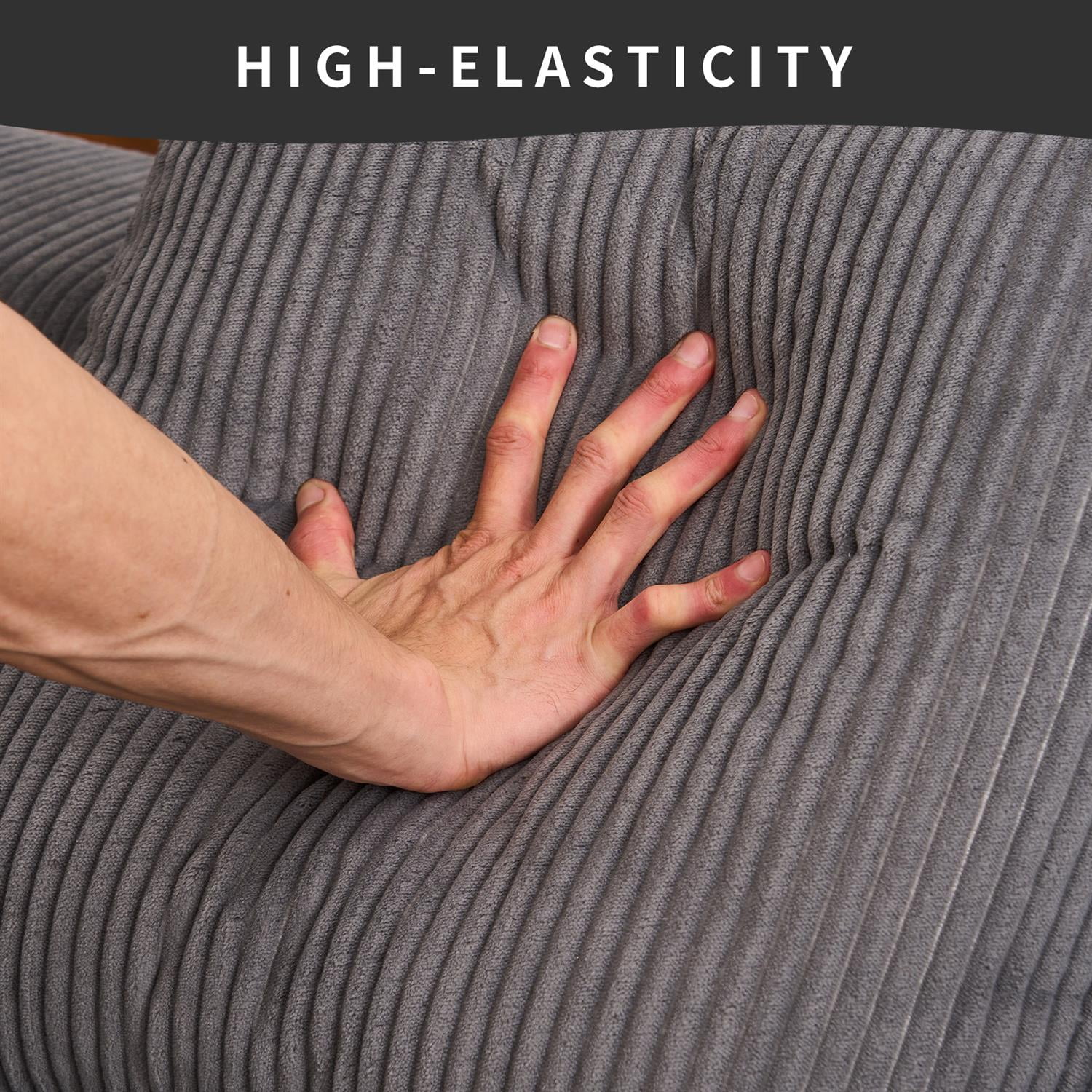 Demi Bonn 101" Corduroy Compression Sofa with Chaise Lounge, 3-Seater Couch with Full Sponge Cushion & 4 Pillows, Ideal for Living Room, Dark Gray