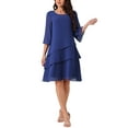 thumbnail image 2 of INSPIRE CHIC Women's Chiffon Dress Ruffle Tiered Flowy 3/4 Sleeve A-Line Knee Length Dress Dark Blue M, 2 of 5
