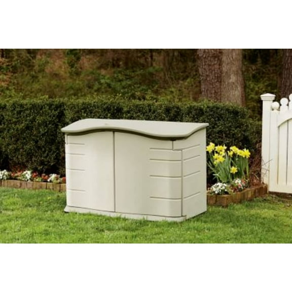 Rubbermaid Horizontal Outdoor Resin Storage Shed, Olive & Sandstone